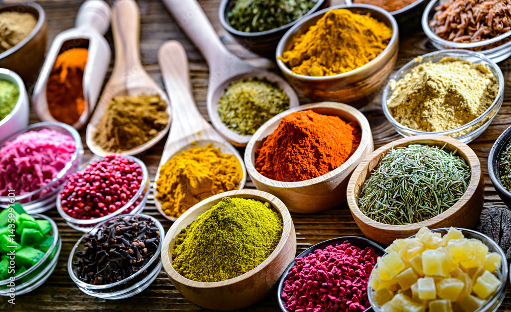 Composition with assortment of spices and herbs Composition with assortment of spices and herbs