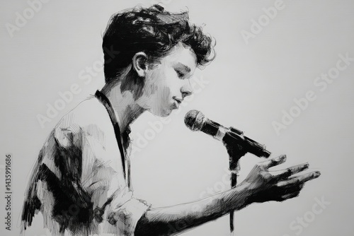 Obraz na płótnie Young Artist Singing Passionately Into a Microphone on Stage w salonie