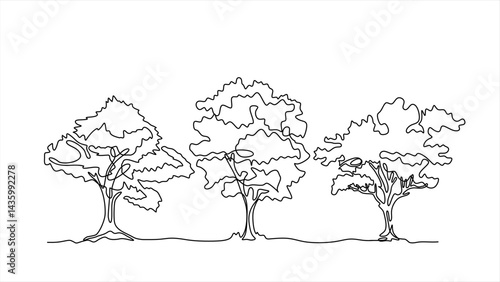 Continuous line drawing of tree on white background. Vector illustration. 	Editable stroke.	
