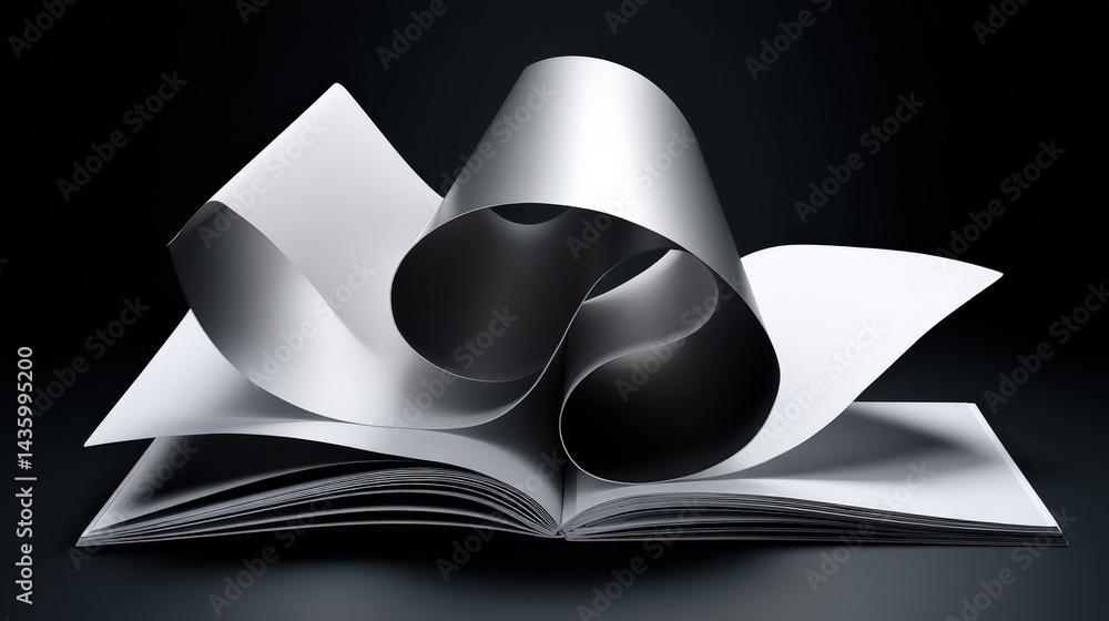Abstract Composition of Open Book with Flowing Paper Element
