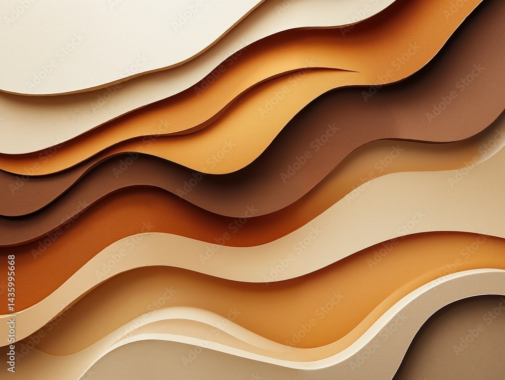 custom made wallpaper toronto digitalAbstract earth-toned layered paper art with curved waves in beige and brown shades