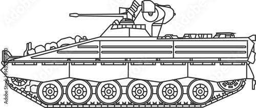 Icon of the German tracked infantry fighting vehicle Marder, a later version of the vehicle, a black line icon.