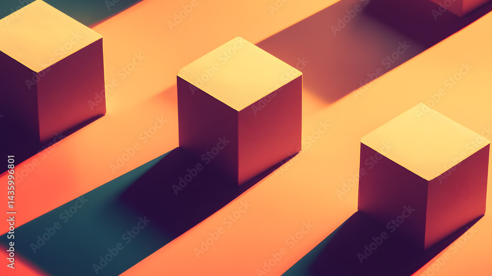 Abstract Orange and Teal Geometric Cube Shadows Minimalist Product Display Background