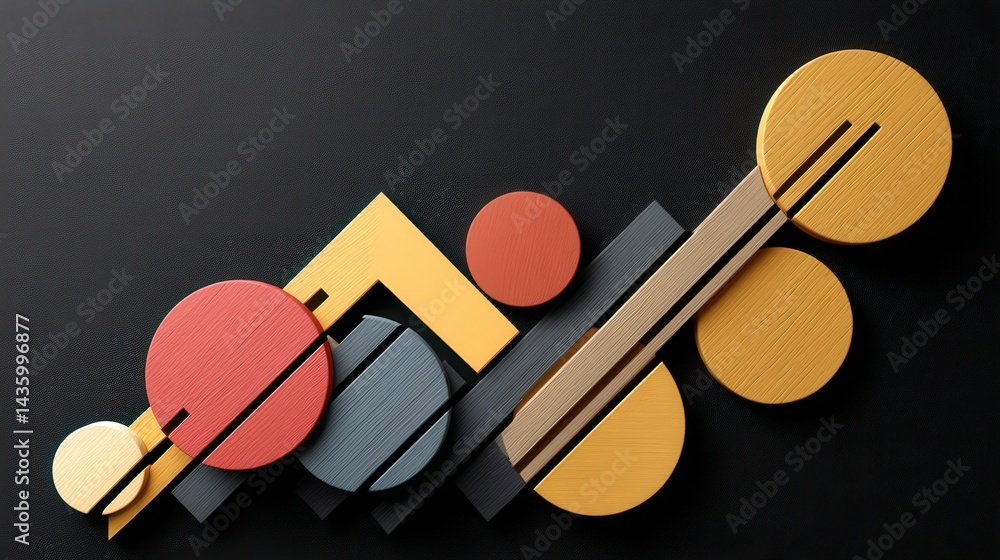 Abstract Geometric Shapes in Bold Colors on Dark Background