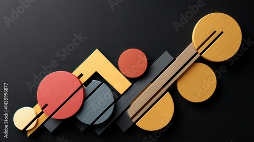 Obraz na płótnie Abstract Geometric Shapes in Bold Colors on Dark Background w salonie