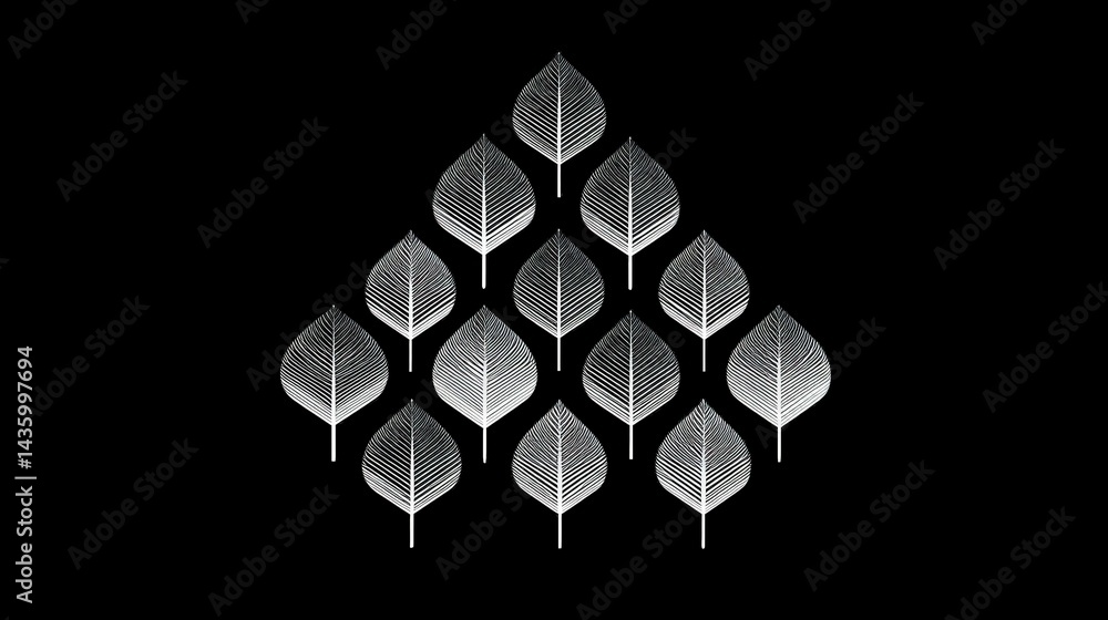 Abstract Leaf Pattern on Black Background with Symmetrical Design