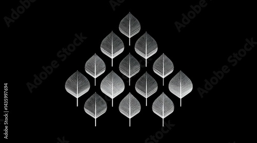 Obraz na płótnie Abstract Leaf Pattern on Black Background with Symmetrical Design w salonie