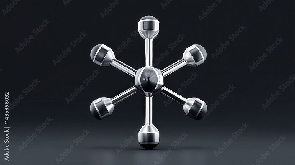 Abstract metallic structure with spherical nodes and connecting rods