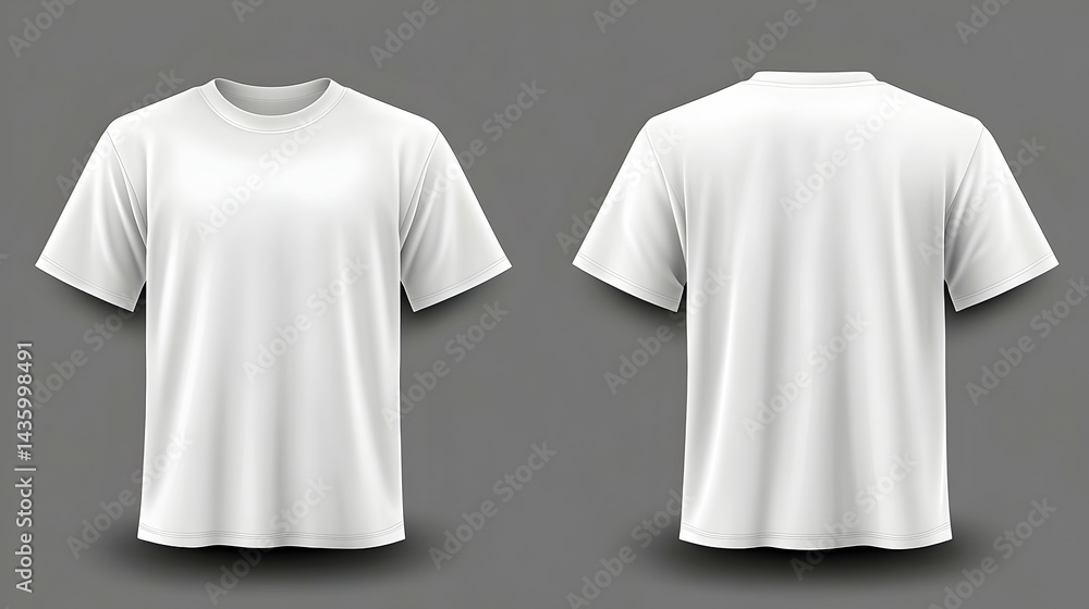 Naklejka premium Front and back view of a plain white short-sleeved tee shirt.