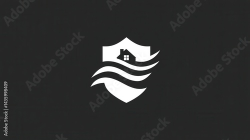 Obraz na płótnie Abstract shield logo with house and wave elements on dark background w salonie