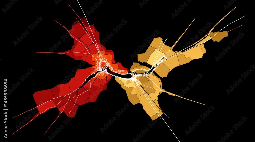 Abstract Visualization of Data Representation in Red and Gold Tones