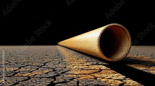 Obraz na płótnie Abstract View of Cracked Earth with a Cylindrical Object in Darkness w salonie