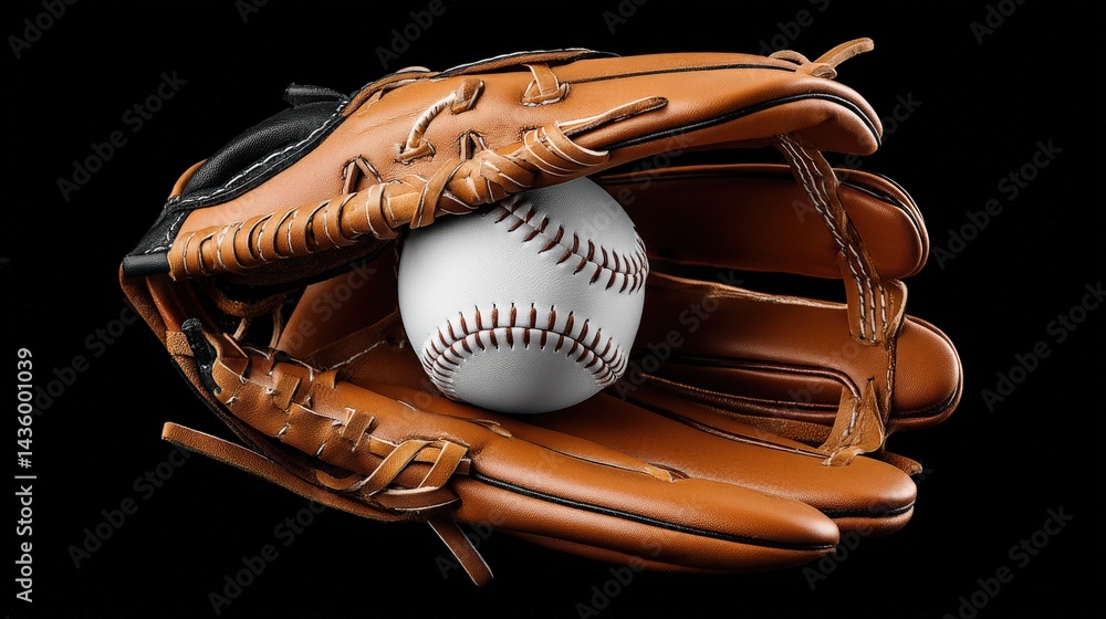 Baseball Glove and Ball on Black Background for Sports Photography