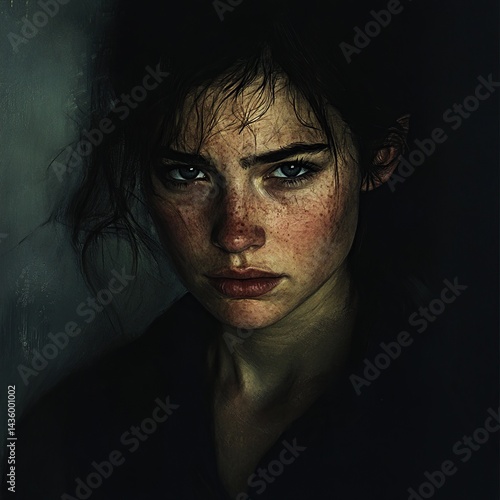 Close-up portrait of a young woman with a determined expression