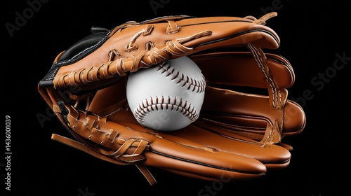 Obraz na płótnie Baseball Glove and Ball on Black Background for Sports Photography w salonie