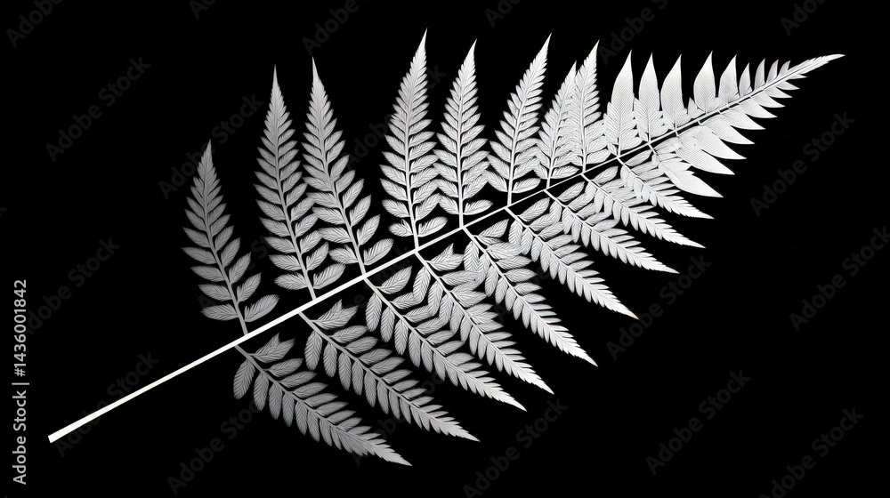 Black and White Fern Leaf on Dark Background for Nature Photography