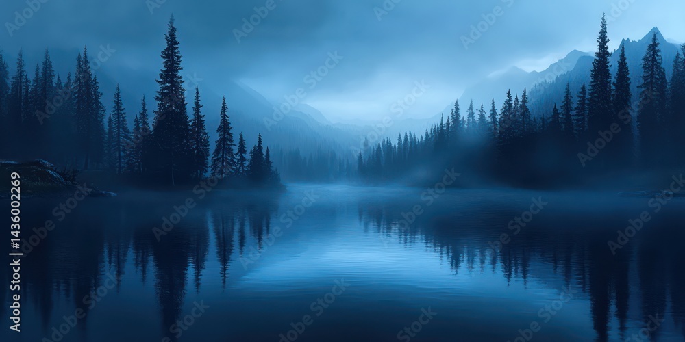 Obraz premium Misty forest lake landscape