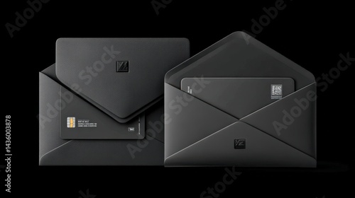 Obraz na płótnie Black Envelopes with Blank Cards for Elegant Business Presentation w salonie