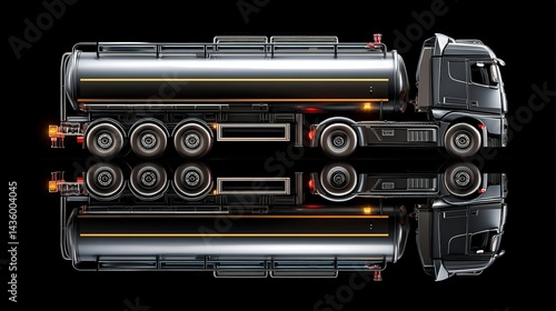 Black Fuel Tanker Truck on Black Background with Reflection