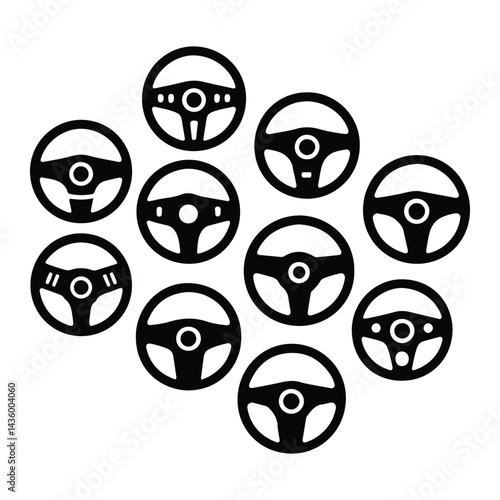 A silhouette of Car Steering wheels icon vector set on a white background