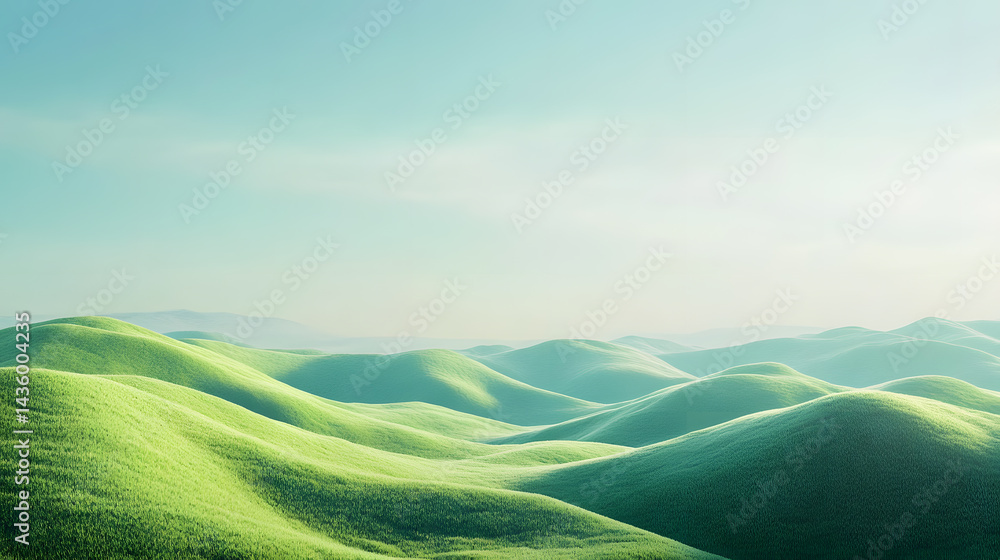 Serene Green Rolling Hills Landscape Pastoral Summer Sunlight Nature Scenery