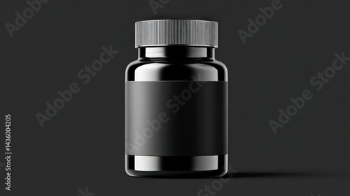Black Glass Jar with Metallic Lid on Dark Background for Product Mockup
