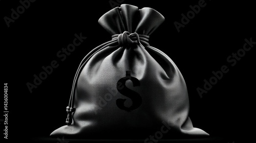 Obraz na płótnie Black Money Bag with Dollar Symbol on Dark Background for Financial Themes w salonie