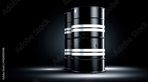 Obraz na płótnie Black Oil Drums on Dark Background with Spotlight Focus w salonie
