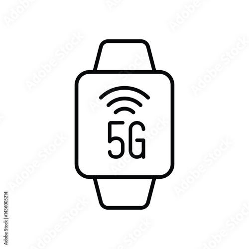 Smartwatch with 5G wireless internet icon symbol. Vector illustration isolated on white background.