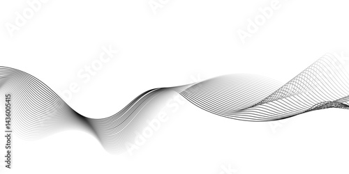 Abstract black wave banner template.Abstract black wave lines on white background.science, music concept vector background illustration,Stylized line art background,
