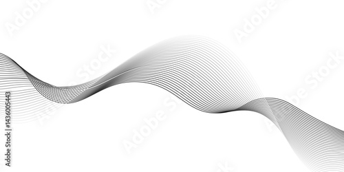 Abstract black wave banner template.Abstract black wave lines on white background.science, music concept vector background illustration,Stylized line art background,