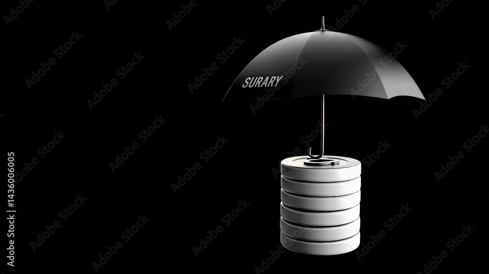 Black Umbrella with Surary Text Against Simple Black Background