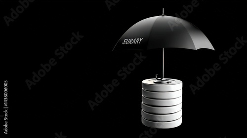 Obraz na płótnie Black Umbrella with Surary Text Against Simple Black Background w salonie