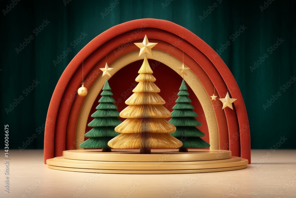 Festive Christmas Tree Scene with Decorative Elements and Colors