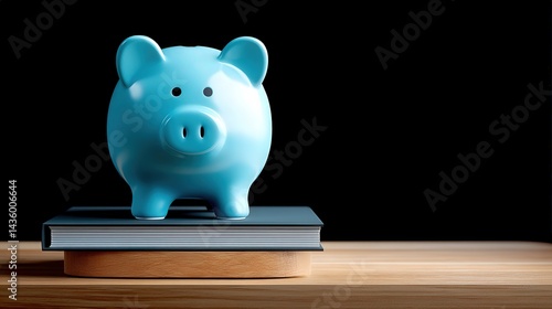 Obraz na płótnie Blue Piggy Bank on Books Against a Dark Background for Saving Money w salonie