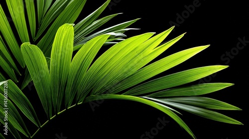 Obraz na płótnie Bright Green Palm Leaves on Black Background for Nature and Decor w salonie