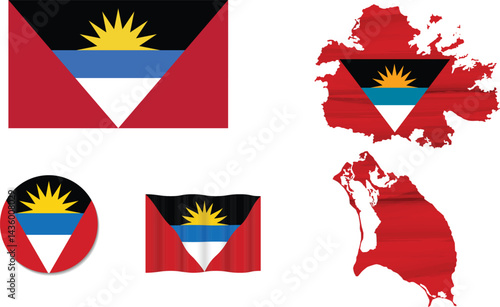 Antigua and Barbuda Flags Vector Set – Waving, Ribbon, Icon & Background Designs (Editable EPS/SVG)