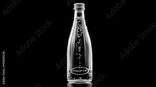 Obraz na płótnie Clear Glass Bottle Filled with Sparkling Water on Black Background w salonie