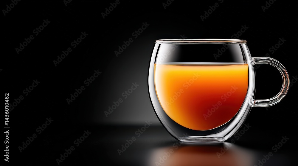Clear Glass Cup with Hot Orange Drink on Dark Background