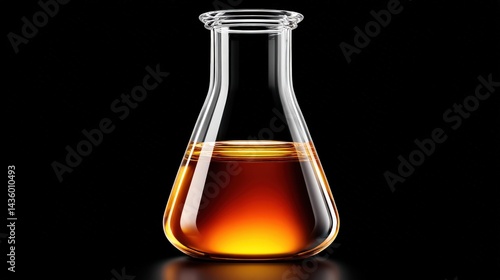 Obraz na płótnie Clear glass flask with amber liquid on a black background w salonie