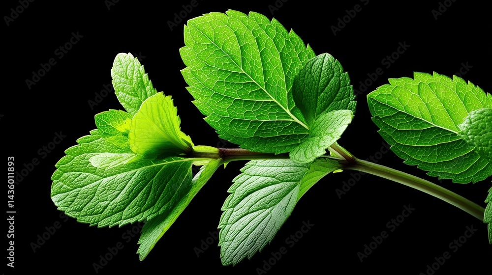 Close-Up of Fresh Mint Leaves on a Black Background