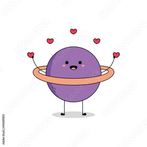 Cute planet cartoon character spreading love doodle