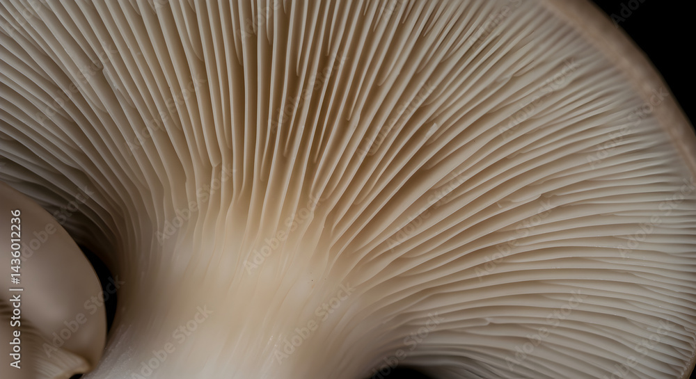 Oyster Mushroom's Unique Gills Pattern in Detailed Macro Photography Oyster Mushroom's Unique Gills Pattern in Detailed Macro Photography