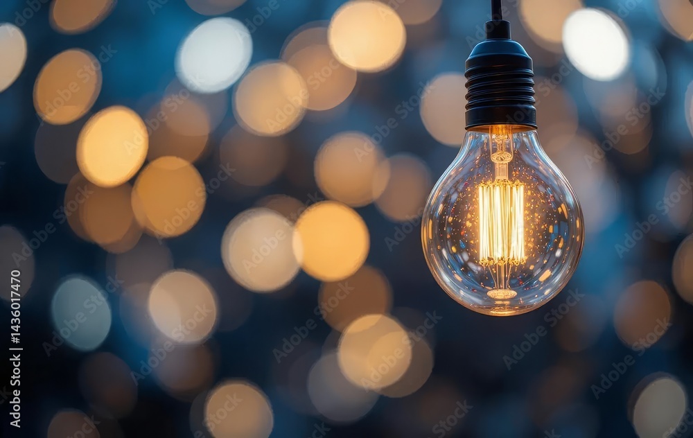 A close-up of a light bulb with bokeh lights in the background A close-up of a light bulb with bokeh lights in the background