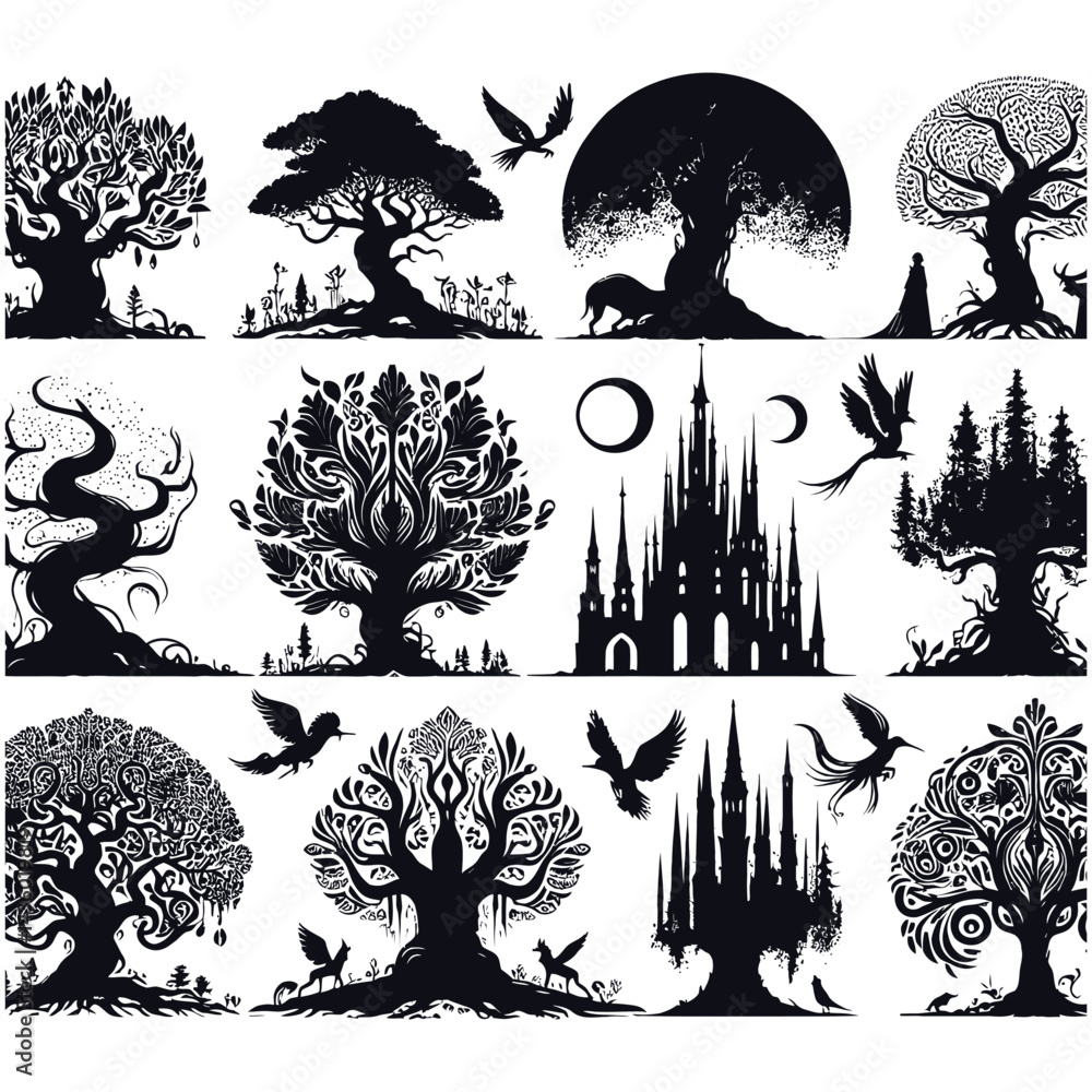Fototapeta premium set of vector trees