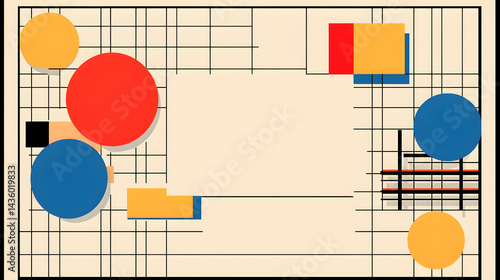 Obraz na płótnie Abstract Geometric Cream Background Design with Circles and Squares Modern Art Minimalist Composition w salonie