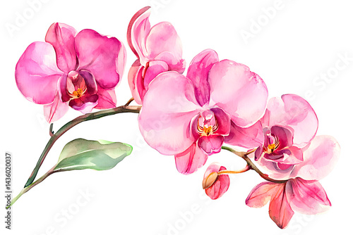 Orchid flower. Delicate watercolor orchid flowers isolated white background.