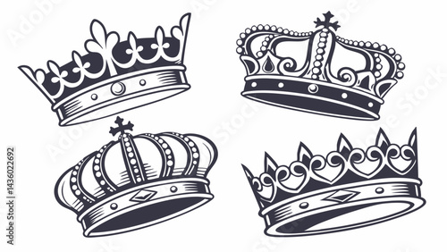 Crown icons set 4, vintage icon set silhouette , royalty winner, best selling  