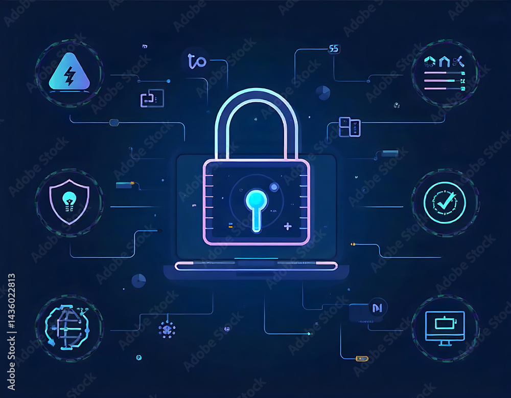 Naklejka premium Cybersecurity Padlock Concept Featuring Digital Encryption and Network Protection