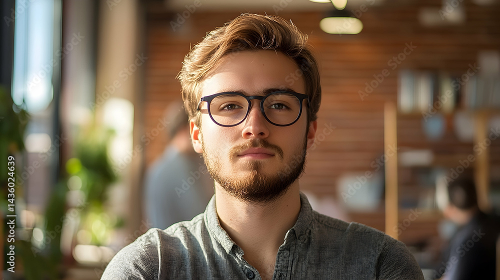 Fototapeta premium Close-up portrait of a young man with a thoughtful expression.